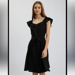 Orsay Dress Black Ruffles Women’s XS Euro 34 Fit & Flare Short On/Off Shoulder